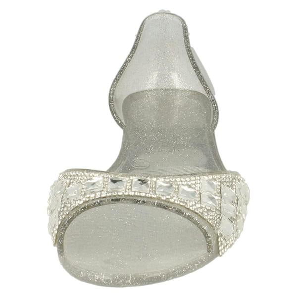 Spot On Ladies Spot On F0794  Open Toe Flat Ballerina With Jewelled Detailing