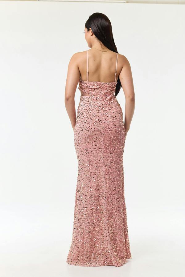 LuvForever Rose Pink Bandeau Sequin Maxi Dress