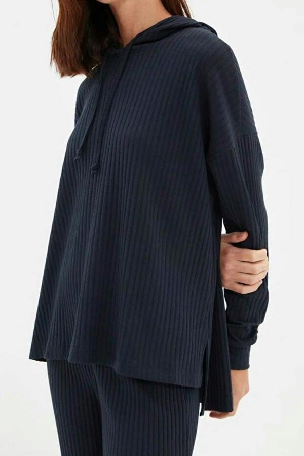 WOVCOR 2 Piece Ribbed Knit Pajama Set with Hood