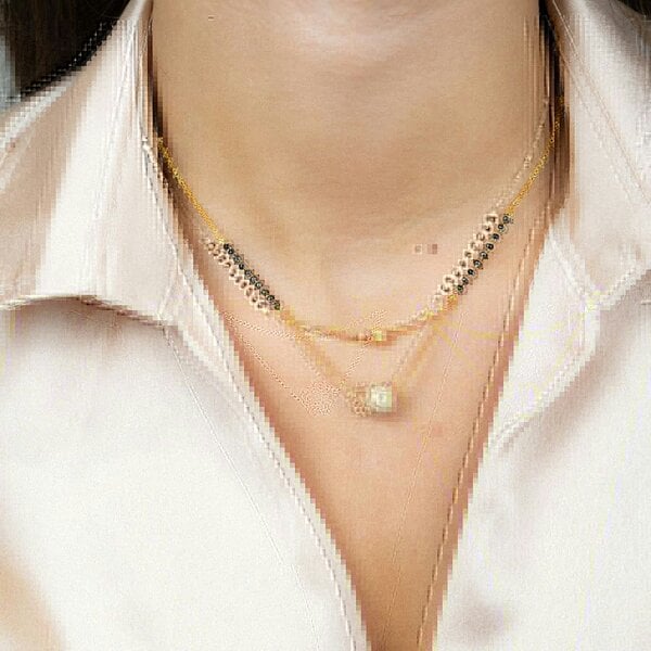 The Colourful Aura Indian Gold Plated Double Layer Black Zircon Ball Mangalsutra Minimalist Nazaria Necklace