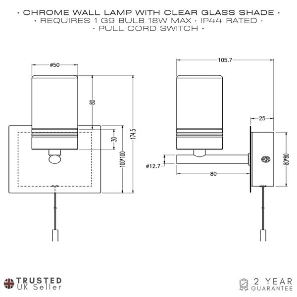 Compact Designer IP44 Rated Bathroom Wall Light Fitting with Tubular Glass Shade Image 5