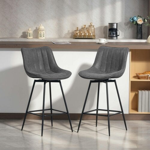 Wyld Haus Pahara Set Of 2 Grey Faux Leather Swivel Bar Chairs