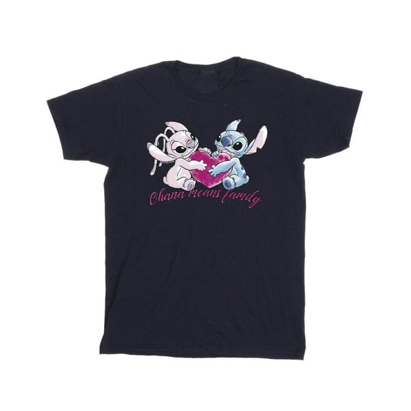 Disney Girls Lilo And Stitch Ohana Heart With Angel Cotton T-Shirt - Navy Blue