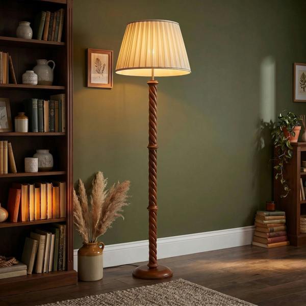 Mahogany Wooden Classic Floor Lamp Base with Twisting Pole Design Image 6