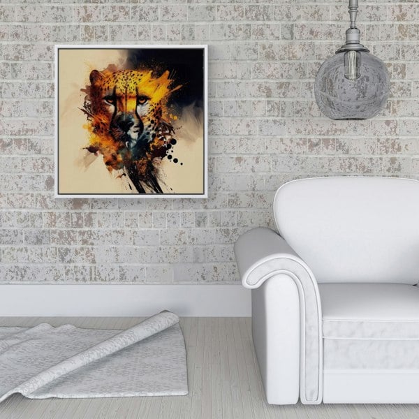 Warren Reed Cheetah Face Splash Art Framed Canvas