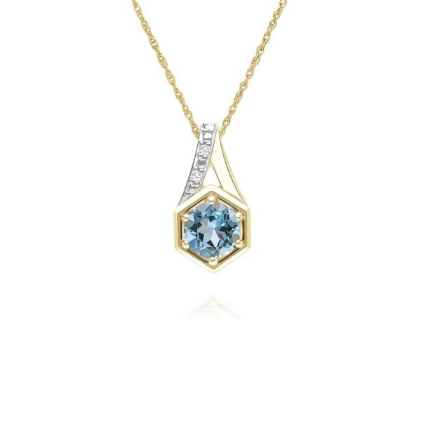 Gemondo Geometric Hexagon with Prong set Round Topaz and Diamond Pendant Necklace in 9ct Yellow Gold