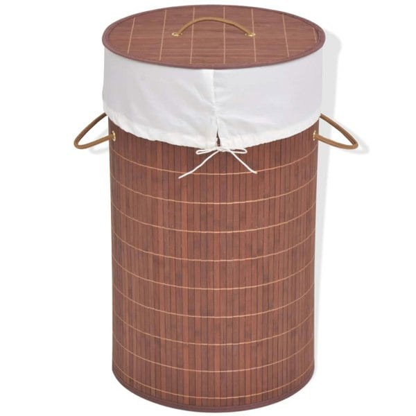Berkfield Bamboo Laundry Bin Round Brown