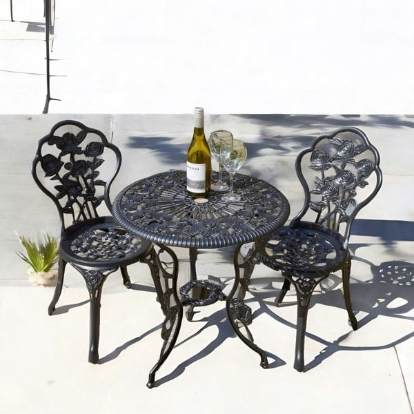 Rafaelo Mobilia Set of 3 Cast Iron Bistro Table And Chair