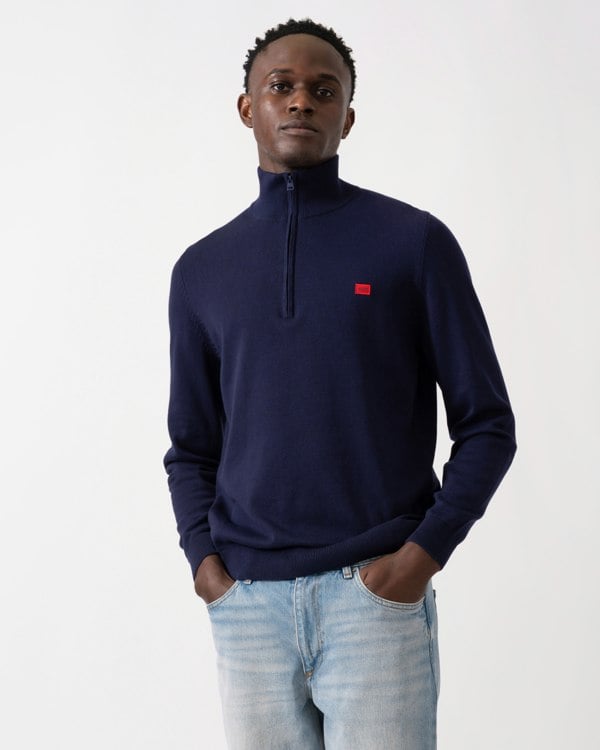 HUGO San Quintus-C Mens 1/4 Zip Pullover - Navy 418