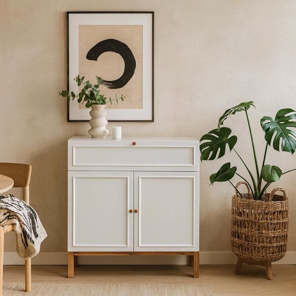 Wyld Haus Sofia Light Grey and Oak Wood 2 Door 1 Drawer Cabinet