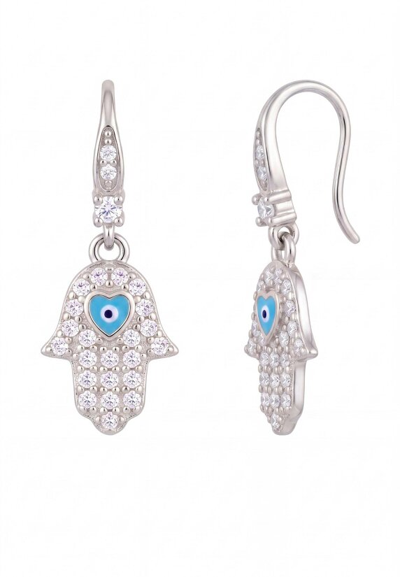 Latelita Hamsa Hand Drop Earrings Silver