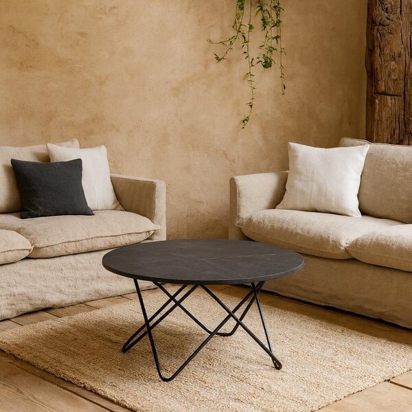 Wyld Haus Turin Black Marble Effect Round Coffee Table Geometric Steel Base