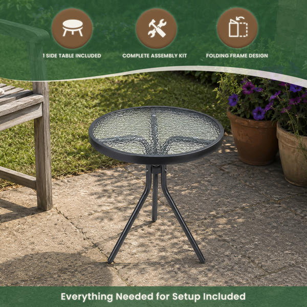 Metal Framed Glass Top Garden Side Table