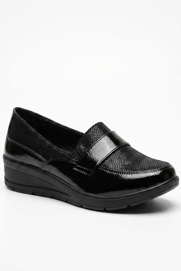 Saoirse Mixed Texture Wedge Loafers - Black