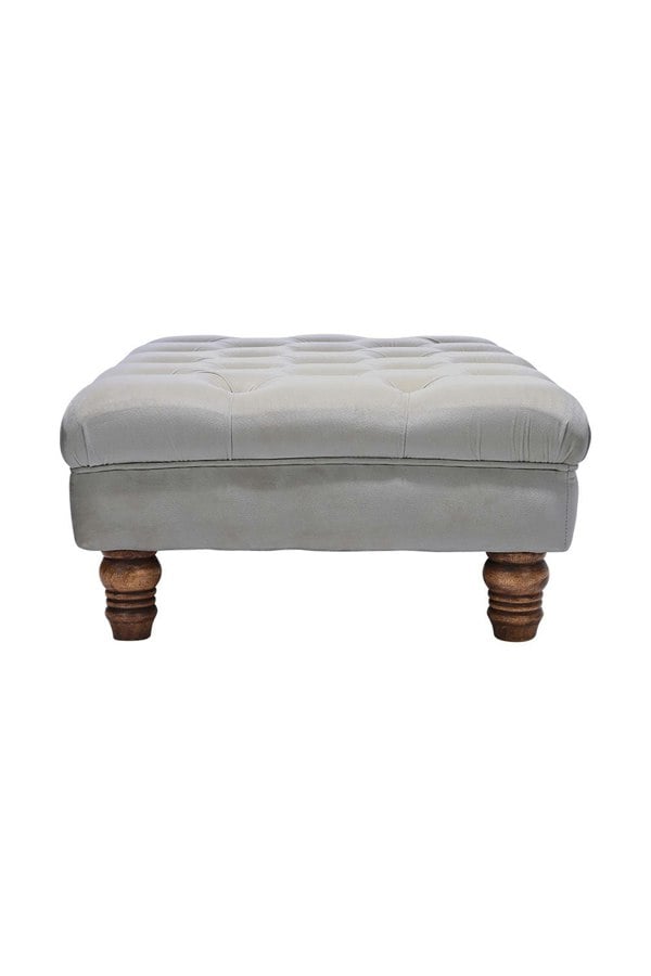 Living and Home Grey Buttoned Velvet Rectangular Ottoman Footstool with Gourd-shaped Legs