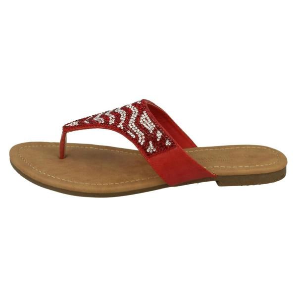 Savannah Ladies Savannah Flat Diamante Toe Post Sandals
