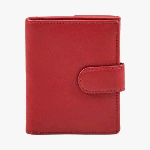  Red ladies trifold leather wallet with buttoned coin pocket 