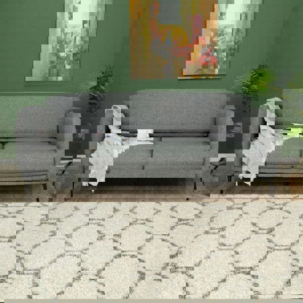 Trellis Design Thick Shaggy Area Rugs Ivory