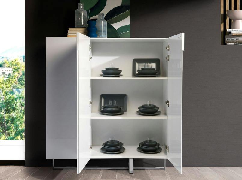Angel Cerdá White Wood and Chrome-plated Steel Tall Sideboard 3053
