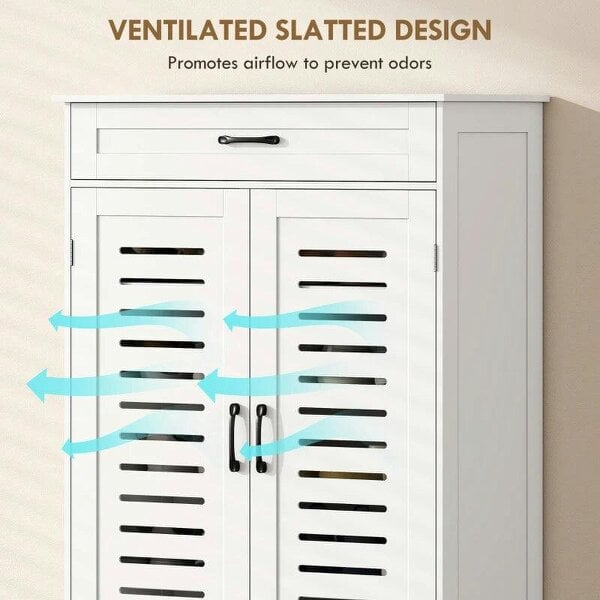 Bobobiy Shoe Cabinet with Louvered Doors, Modern Shoe Storage Cabinet with Drawer and Adjustable Shelves, White