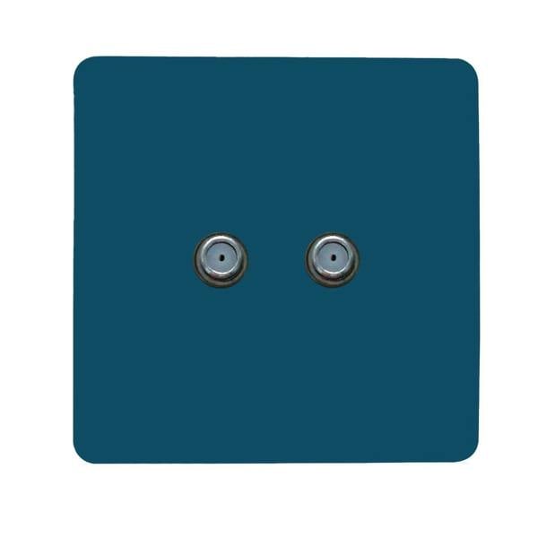 Trendi Switch 2 Gang Male F-Type Satellite Television Socket in Midnight Blue