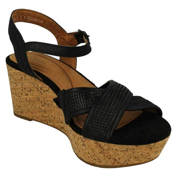 Clarks Ladies Clarks Contour Cushion Insole Cross Detailed Platform Wedge Sandals Elleri Plum