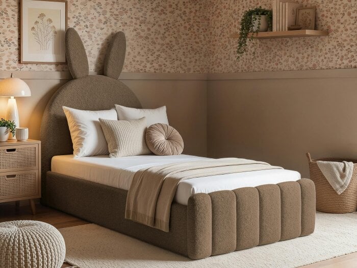 Flair Lapin Single Bed with Bunny Headboard Boucle - Brown