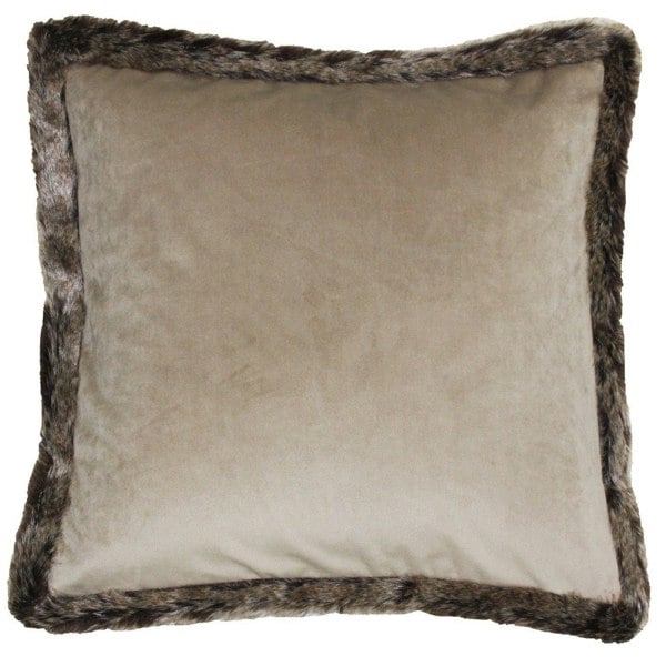 Riva Home Kiruna Faux Fur Edged Velvet Style Square Cushion Cover - Taupe