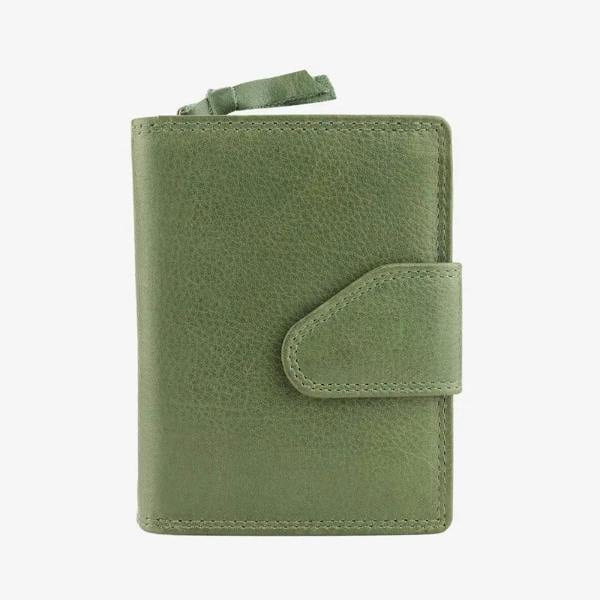 Green Paloma medium trifold purse in washed Cancun leather finish