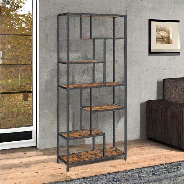 Rafaelo Mobilia 175CM Tall Industrial Bookcase With 6 Tiered Shelves