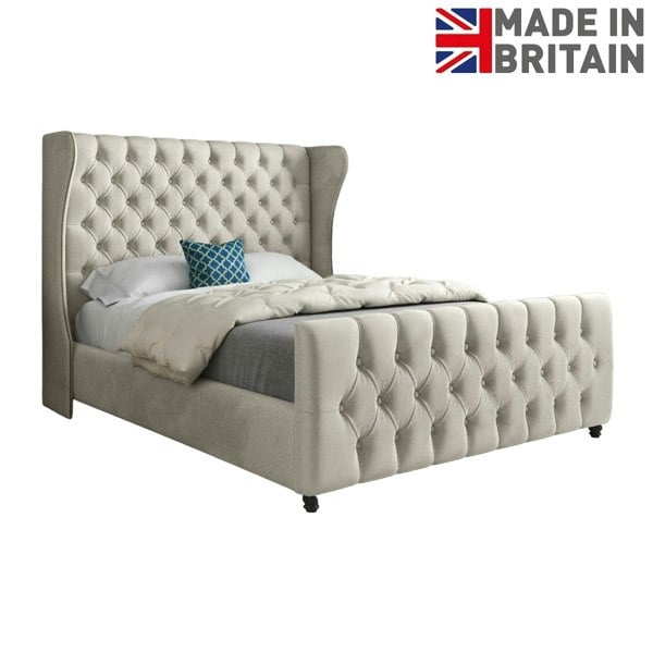 Casa Magna Donati Straight Curved Top Upholstered Soft Velvet Bed Frame - Cream