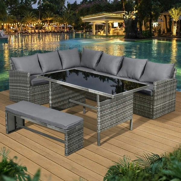 Oseasons Fiji Rattan 8 Seat Corner Dining Set in Pewter Grey