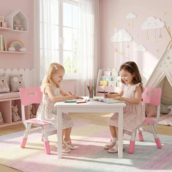 2 PCS Kids Desk Chairs, 3 Level Height Adjustable Children's Chairs with Backrest for 1.5-8 Years, Max Load 50KG, Pink