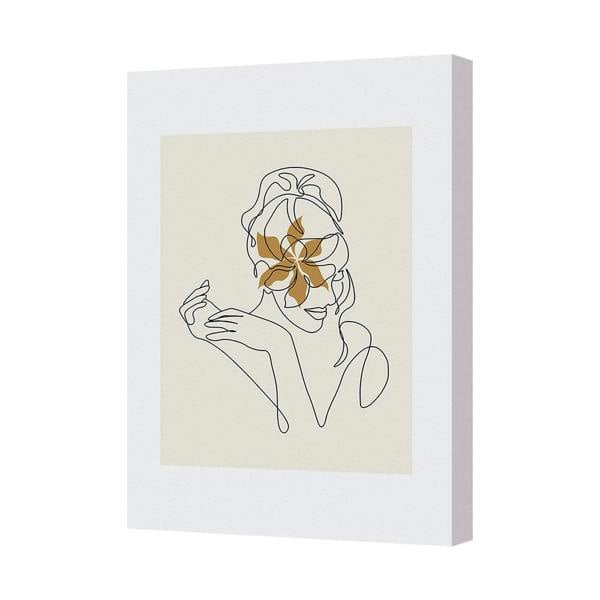 Benjamin Tate Design Minimalist Line Art Portrait Canvas Wall Art With Floral Accent