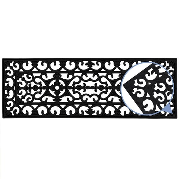 JVL Lexi Wrought Iron Effect Rubber Step Mat, Black, 25x75cm - Set of 2