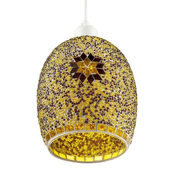 Dome Shaped Pendant Light Shade with Glass Mosaic Beaded Construction Image 4