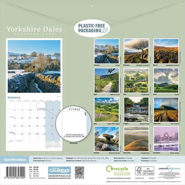 Yorkshire Dales National Park Calendar 2027, Wall Calendars, Month To View, Travel, Gift