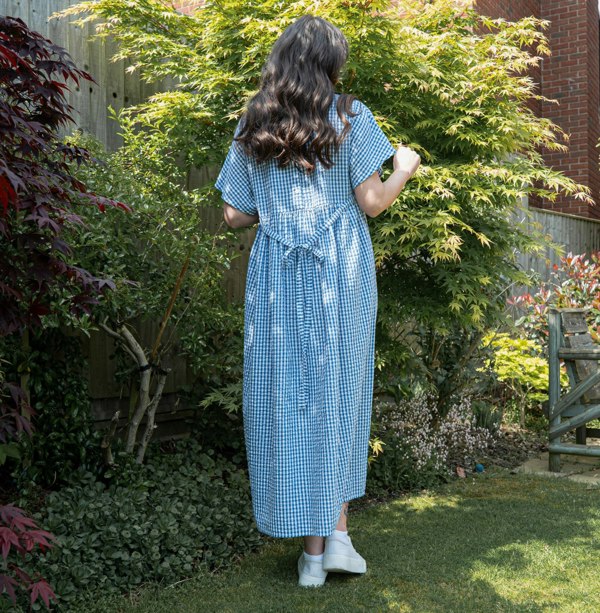 Antonia York Check Dress | Martina Short Sleeve Cotton Gingham Seersucker Oversized Dress - Blue