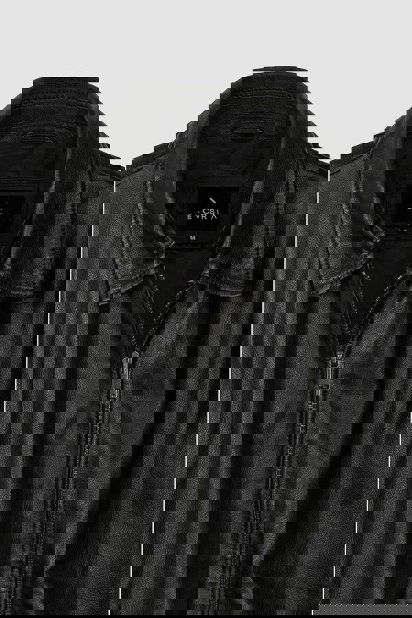 ENORSIA Mens Detachable Borg Collar Genuine Leather Jacket