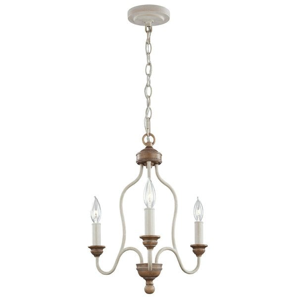 3 Bulb Chandelier Hanging Pendant LIght Chalk Washed/Beachwood LED E14 60W Bulb Loops