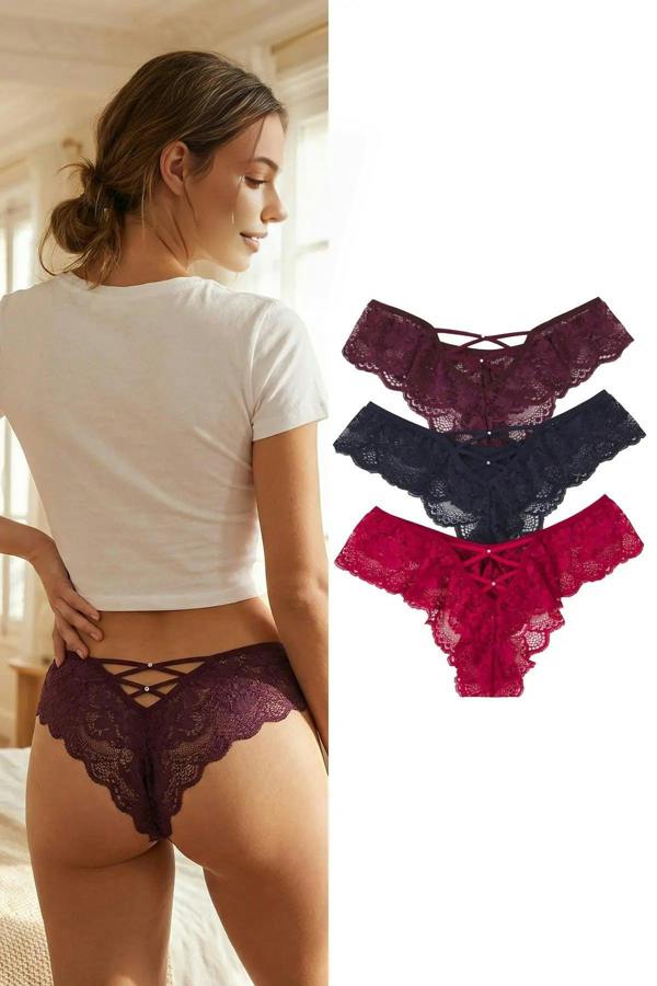 WOVCOR 3-Pack Lace Brazilian Knit Panties