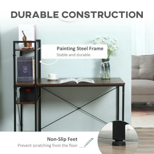 Wyld Haus Ledo 120cm Rustic Brown And Black Reversible Industrial Home Office Desk With Side Shelving