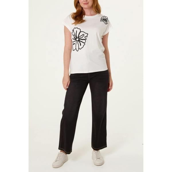 Blue Vanilla T-Shirt With Big Floral Embroidery