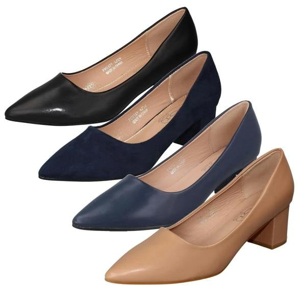 Spot On Ladies Spot On Mid Block Heel Pointed Toe Court Shoes F90127