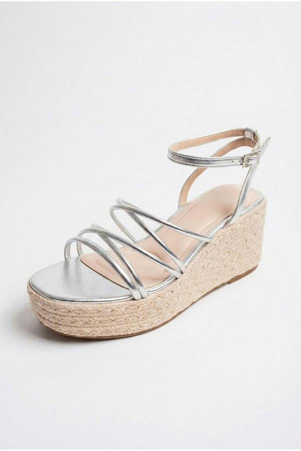 Olivia Womens Strappy Espadrille Platform Sandals - Silver