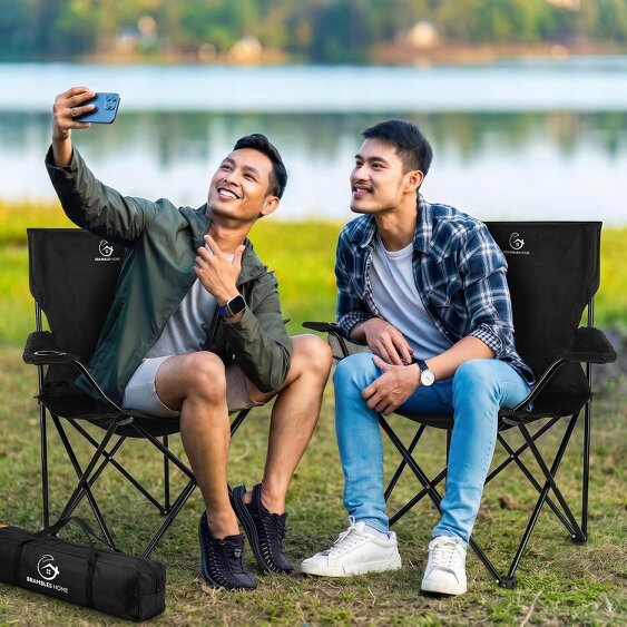 Brambles Home Foldable Camping Chairs Set of 2 Portable Outdoor Garden Fishing Festival Chairs