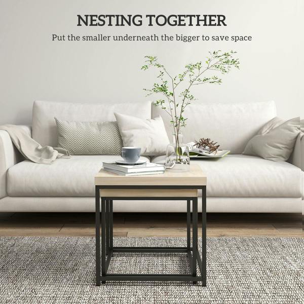 Wyld Haus Vattesa Wooden Oak Finish Set Of 2 Nesting Coffee Tables