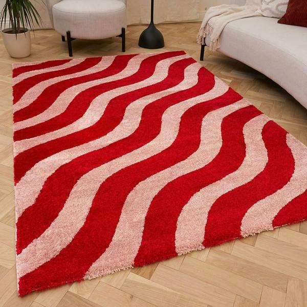 Red and beige wavy patterned rug
