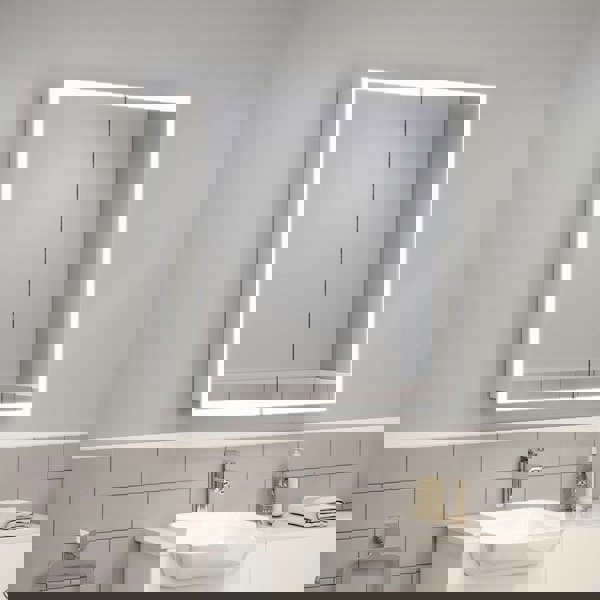 65cm Wide Elegant Double Door Bathroom Mirror LED Frameless Mirror Cabinet Bathroom Mirror Cabinets Living and Home