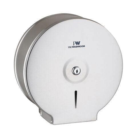 ProWashroom Pro Washroom Stainless Steel Jumbo Toilet Roll Dispenser Space-Saving Wall-Mount, High-Capacity 250mm Roll Holder Lockable